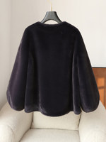Manteau d'hiver élégant et chaud en fausse fourrure épaisse 100 % polyester à col rond pour femme, couleur unie, style urbain