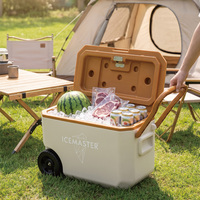 Glacière 38L avec poignées télescopiques et roues robustes, résistante aux fuites, pour le barbecue en plein air, le camping, la pêche, les voyages