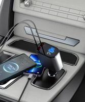 Chargeur de voiture 4-en-1 100W rétractable avec deux câbles, charge rapide pour iPhone 16/15, Galaxy, Pixel, port USB, compact et puissant