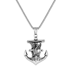 Collier pour homme en acier inoxydable avec ancre de bateau et aigle en relief vintage, pour usage quotidien en extérieur, accessoire personnalisé - Product Image 3
