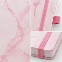 Carnet à couverture rigide en PU motif marbre blanc avec 100 feuilles, sangle élastique, logo personnalisé en relief, journal d'affaires et d'école et boucle pour stylo