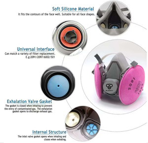Máscara de media cara ligera y personalizada 6200 para minería y soldadura, respirador de silicona 7 en 1 para gases químicos - Product Image 2