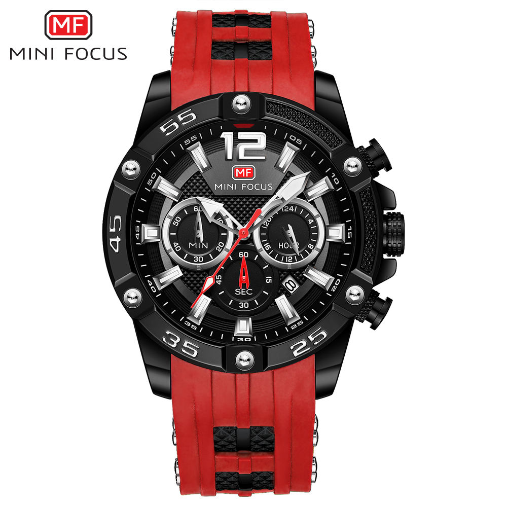 Mini Focus Men Red Watches Quartz Waterproof Sport Wristwatches