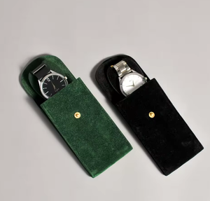 Luxury Velvet Suede <b>Watch</b> Gift Pouch Custom Logo Personalized Packaging Button Snap Closure Rectangle Shape High Quality - Product Image 6