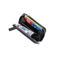 Dompet Mini PU Bertekstur Hitam dengan Ritsleting, Slot Kartu Depan, Kantong Penyimpanan Uang dan Koin, Tempat Kartu Harian Portabel, Logo Dapat Disesuaikan
