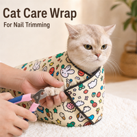 Sac de contention pour toilettage de chat, auto-adhésif, multifonctionnel, en tissu polyester doux, motif dessin animé, 35-70 cm, anti-griffures pour coupe des ongles