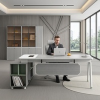 Bureau de direction ergonomique en bois, style minimaliste moderne, avec rangement latéral intégré, durable, fabrication directe, OEM/ODM personnalisé