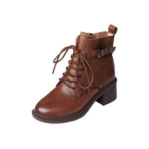 Bottines d'hiver rétro en cuir véritable faites à la main à bout rond confortables à talon carré pour femmes, bottines à talon chaton pour femmes - Product Image 5