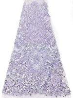 Tissu en dentelle de maille tendance pour robe de mariée, tissu en tulle brodé perlé avec perles et paillettes brillantes