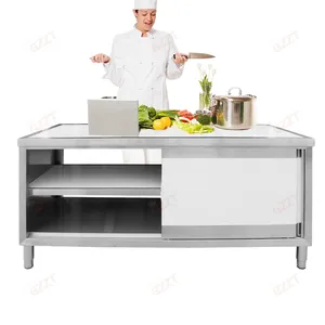 Restaurant Commercial Food Prep Work Table Kitchen Cabinet With Sliding Doors Stainless Steel 304 Kitchen Storage Cabinet Table