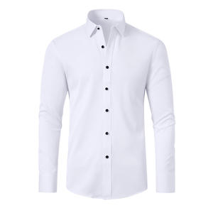 Camisa mercerizada de manga larga sin hierro elástica de cuatro vías para hombre, camisa con cuello vuelto de tamaño europeo - Product Image 5
