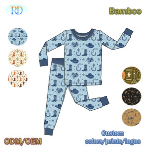 <span class=keywords><strong>Pyjama</strong></span> 2 pièces en bambou à manches longues pour enfants Ruidian, imprimé bottes et chapeau de cowboy, vêtements décontractés pour la maison et le sommeil - Product Image 1