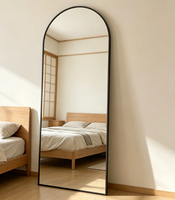 Miroir sur pied moderne arqué pleine longueur, épaisseur 4 mm, cadre en alliage d'aluminium, verre trempé, pour chambre et salon