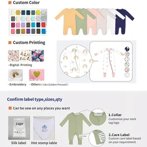 Pijama de bambu para crianças, pijama de bambu para bebês com zíper macio, roupas de bebê de bambu para impressão personalizada