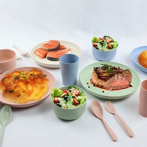 Ensemble de couverts écologiques en fibre de paille de blé pour enfants, vaisselle mignonne, tasse, assiette, vaisselle réutilisable, résistante à la chaleur, personnalisable - Product Image 4