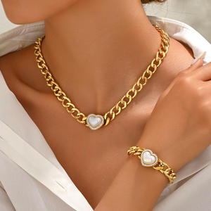 Conjunto de joyas Hip Hop moda corazón imitación perla pulsera cadena collar conjunto - Product Image 1