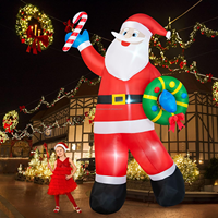 Père Noël gonflable de 12 pieds avec guirlande de cannes en sucre et lumière LED, ornement de Noël pour la cour, la pelouse, la maison, la décoration extérieure des fêtes