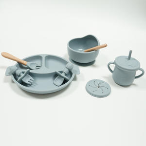 गर्म बिक्री बीपा-मुक्त सिलिकॉन बेबी फीडिंग सेट वाटरप्रूफ बाइब टोडलर्स के ढहने वाले पुआल कप सक्शन प्लेट चम्मच फोर्क मैनुअल - Product Image 6