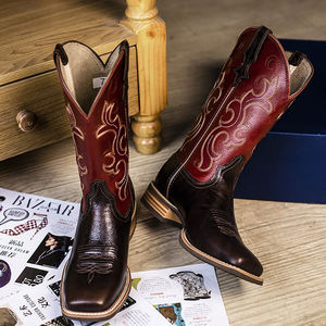 Botas Vaqueras de Cuero Genuino a la Moda para Mujer con Construcción Goodyear Welt y Punta Cuadrada, Botines Planos Estilo <span class=keywords><strong>Western</strong></span> para Trabajo - Product Image 2