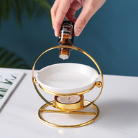 Lampe d'aromathérapie en céramique et métal, diffuseur d'huiles essentielles et de bougies, design panier de fleurs doré, articles religieux