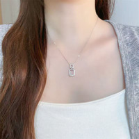 Collana con Pendente in Oro Bianco 18K con Diamanti Coltivati in Laboratorio, Anelli Quadrati con Diamanti Melee, Collane Geometriche Regolabili da Donna, Charm