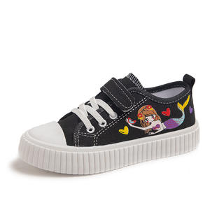 2023 Girls' & Boys' Canvas Low-top <b>Sneakers</b> White Cartoon Design Breathable Casual Sports Shoes Autumn Leisure - Product Image 1