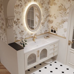 New French touch matte waterproof environmentally friendly large capacity modern French bath cabinet <b>mirror</b> - Product Image 2