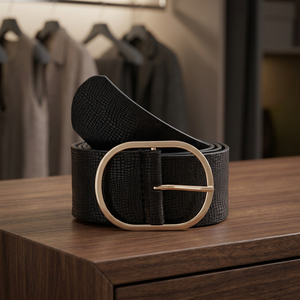 Ceinture en cuir de vachette véritable texturé noir pour jeunes hommes, style business décontracté, boucle à ardillon en cuivre, largeur 35 mm, réversible, écologique - Product Image 1
