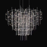 Lámpara de Araña de Cristal Cuadrada/Ovalada con Diseño de Telaraña, Altura Ajustable, LED con Delicadas Gotas para Iluminación de Lujo en el Vestíbulo