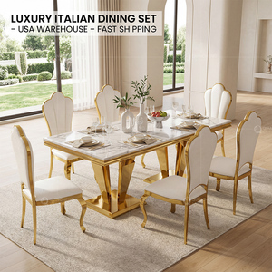Muebles de Cocina Modernos de Acero Inoxidable, Diseño Italiano Elegante, Juego de Comedor de Lujo de Alta Gama para Villa con <span class=keywords><strong>8</strong></span>/10 Sillas - Product Image 3