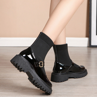 Bottines à lacets élastiques en cuir épais pour femmes, confortables, à talons épais, respirantes, collection Printemps-Automne-Hiver 2026