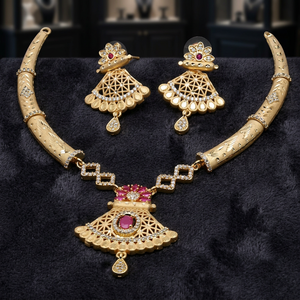 Conjunto de collares cortos chapados en oro de 14K, 18K, 24K al por mayor, collares de moda de latón modernos, conjunto de joyería AD relleno de oro. - Product Image 2