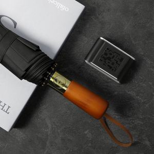 Paraguas de doble uso para hombre, totalmente automático, con mango de madera maciza de 10 varillas, grabado, con goma negra, para sol y lluvia, regalo publicitario, con impresión de logotipo - Product Image 3