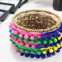 Fournitures en gros de franges à boules colorées de 3 cm, garnitures en dentelle à pompons ombrés pour la couture, l'artisanat et les rideaux