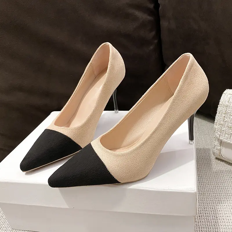 New fashion ladies shoes pointed toe shoes women color matching design high heels footwear