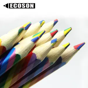 Pensil Multi Warna, Heksagonal Pensil Warna Air Jumbo Pensil Kayu 4 Warna Dalam 1 Timah Pensil Warna Pelangi Jumbo