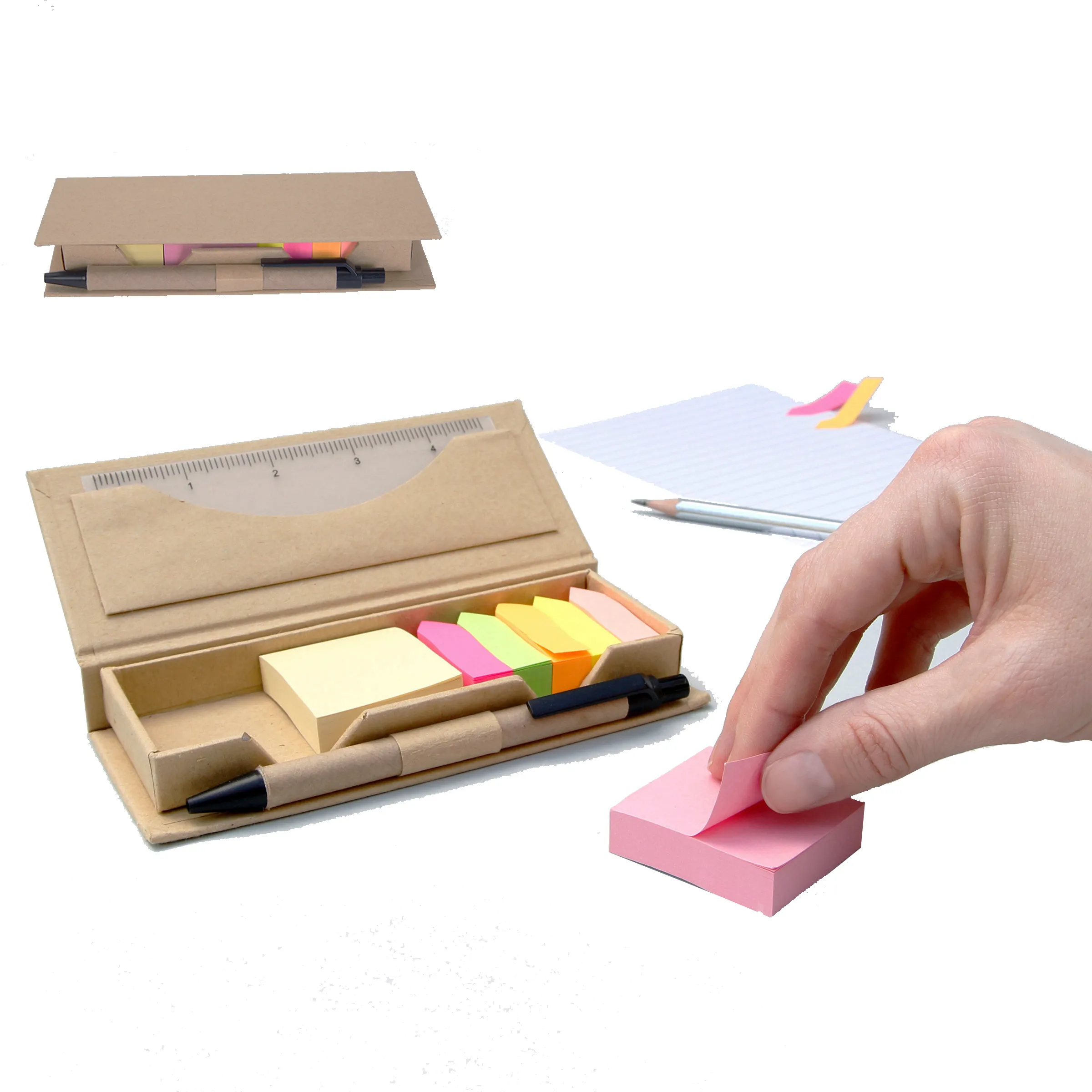 Papier Leuke Planner Custom Logo Gedrukt Junkie 2 Pack Heldere Gekleurde Sticky Note Pad Set Met Pen En Heerser Voor school Office