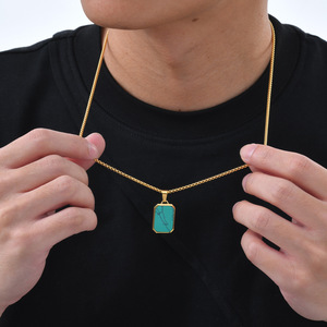 Bán buôn 316L thép không gỉ hình học hình chữ nhật mặt dây chuyền vòng cổ turquoise Tiger Eye Lapis Lazuli Thiết kế thời trang cho nam giới - Product Image 5