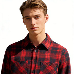 Custom Logo ODM Autumn <b>Men's</b> <b>Casual</b> <b>Double</b> <b>Pocket</b> Plaid <b>Shirts</b> Breathable Quick Dry Polyester/Cotton Wholesale - Product Image 1