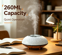 Diffuseur d'arômes en céramique craquelée 260 ml, humidificateur ultrasonique avec veilleuse LED douce, fonctionnement silencieux pour la maison, le bureau et la chambre