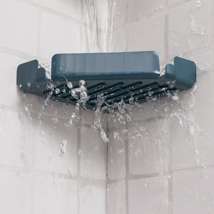Organisateur de salle de bain mural en plastique avec double niveau sans poinçonnage Support d'angle pour <span class=keywords><strong>le</strong></span> nettoyage des outils Support de rangement - Product Image 4