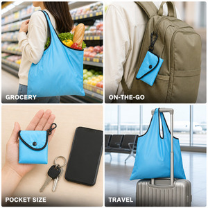 Custom Print Water Resistant Oxford <b>Fold</b> <b>Up</b> Foldable <b>Shopping</b> <b>Bag</b> <b>Folds</b> Flat Pouch Reinforced Seams 12 Colors Bulk Wholesaler - Product Image 4