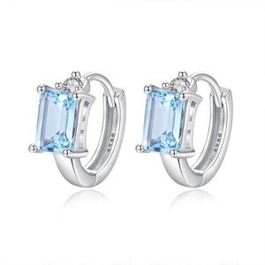 9 Minimalist 4*6mm Square Natural Stone <b>Hoop</b> <b>Earrings</b> 925 <b>Sterling</b> <b>Silver</b> Trendy Gift Casual Jewelry for Women - Product Image 1