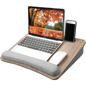 portable Adjustable bamboo Mac laptop Computer bed stand table lap desk for home office travel with soft cushion Wrist Rest