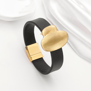 Fashion Minimalist Gold-Tone Oval Accent PU Leather <strong>Bracelet</strong> for <strong>Women</strong> with <strong>Magnetic</strong> Clasp - Edgy Elegance for Modern <strong>Women</strong> - Product Image 2