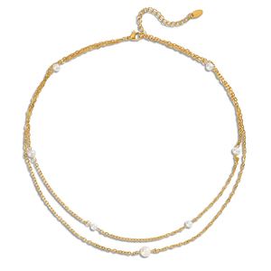 Collar de Perlas de Doble Capa Nocturne Gold, Hilo Interior con Cuatro Perlas Pequeñas, Cadena Exterior con Perla Grande en el Centro, para Mujer, Uso Diario - Product Image 2