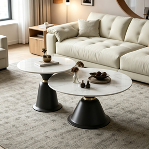 Modern Black Base Round <b>Nesting</b> <b>Coffee</b> <b>Table</b> <b>Set</b> Marble Top Light Luxury Living Room Hotel Center Side <b>Table</b> - Product Image 3