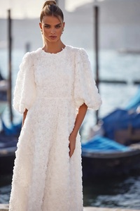 Abito tridimensionale con maniche a bolle bianche a forma di petali di <span class=keywords><strong>rosa</strong></span> 2025 nuovo Design estivo, gonna lunga dolce ed elegante <span class=keywords><strong>abbigliamento</strong></span> femminile - Product Image 4