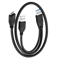 Bochara Micro USB 3,0 con fuente de alimentación USB Cable DE DATOS macho a macho Super Speed Y Splitter 2 en 1 Cable de datos para HDD 60cm 100cm