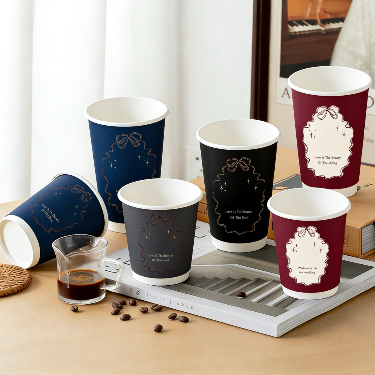 Printed Paper Cups Custom Printed 8oz 12oz Disposable Coffee Tea Cup Eco Friendly Hot Drinks Takeaway Packaging